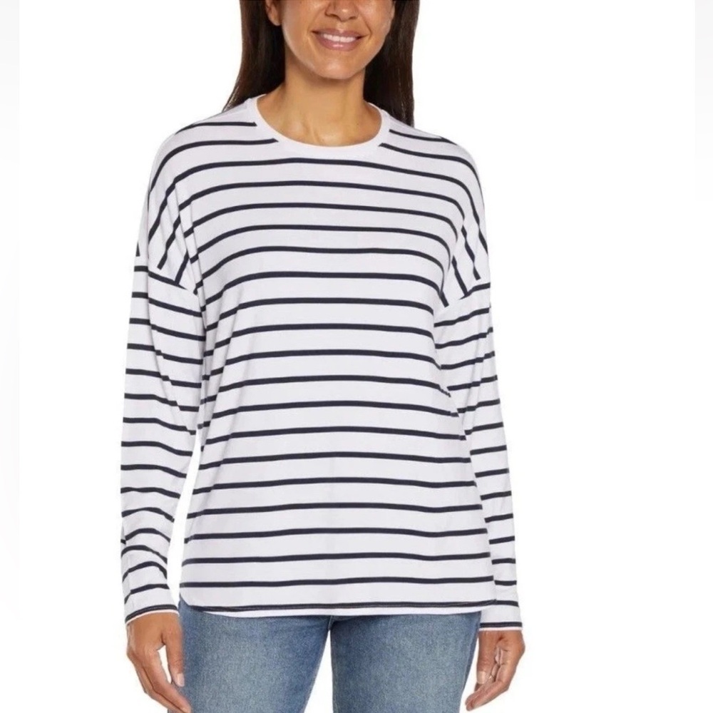 GAP Navy and White Striped Long Sleeve Top